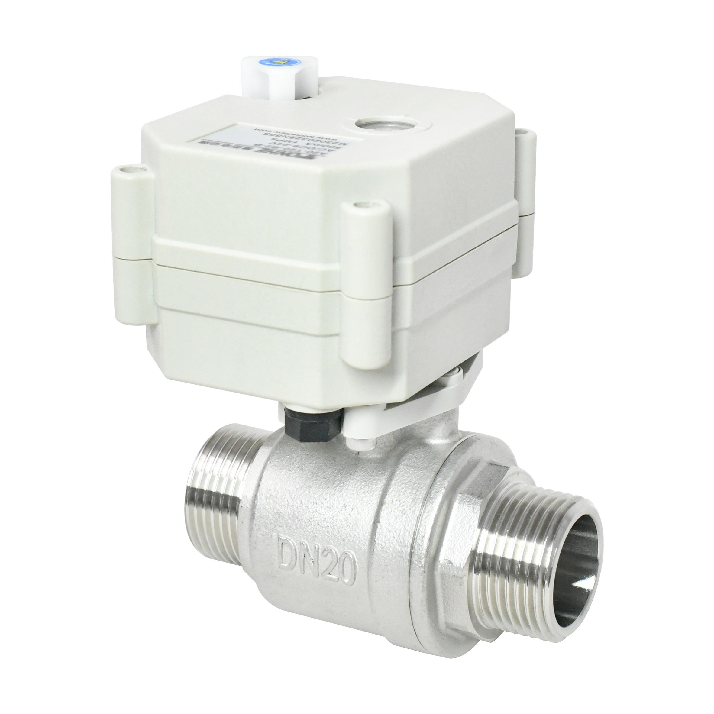 With indicator & manual override，2 Way SS304 Male Thread Electric Ball Valve 