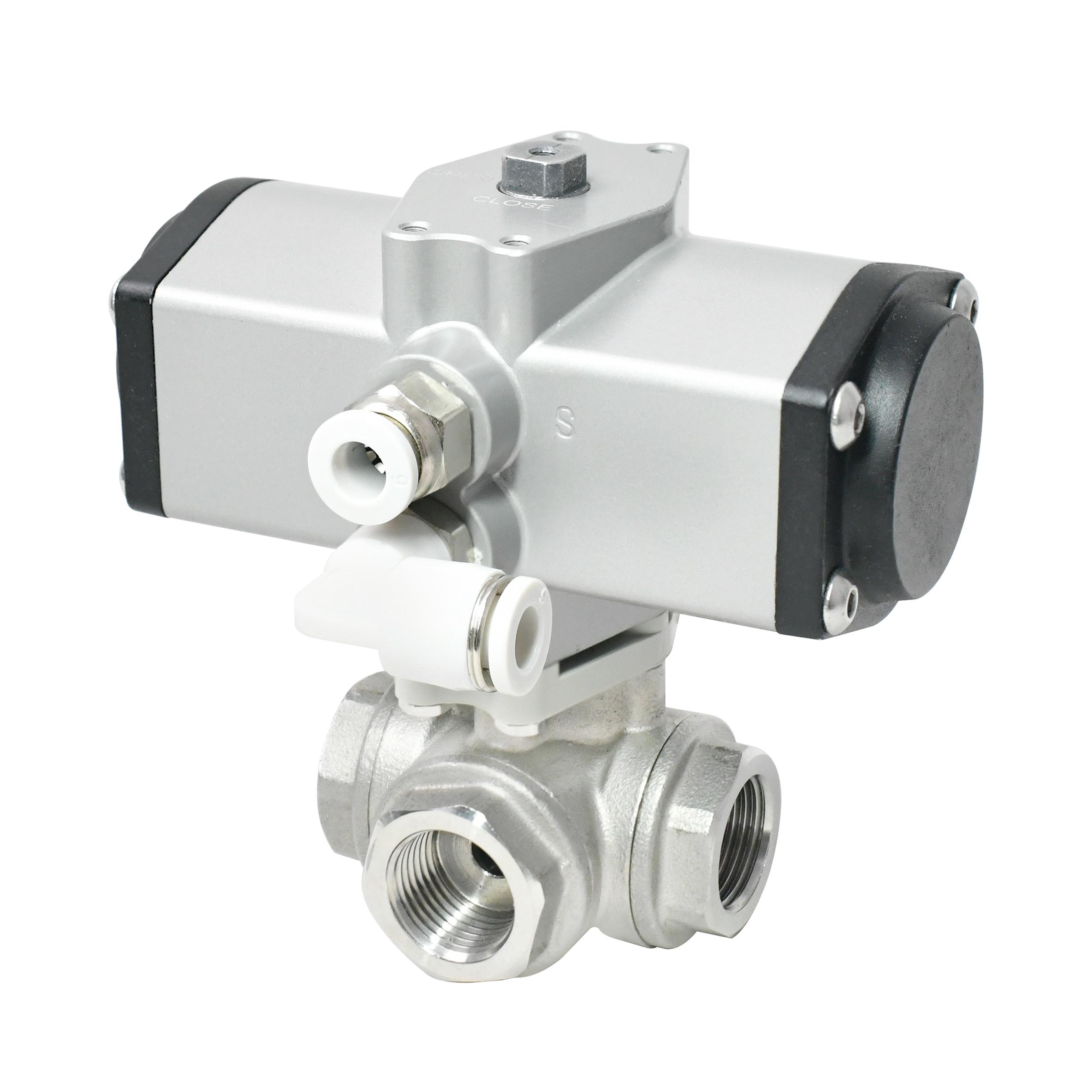 1S Open 3/8 Inch 3 Way SS304 Pneumatic Actuated Ball Valve
