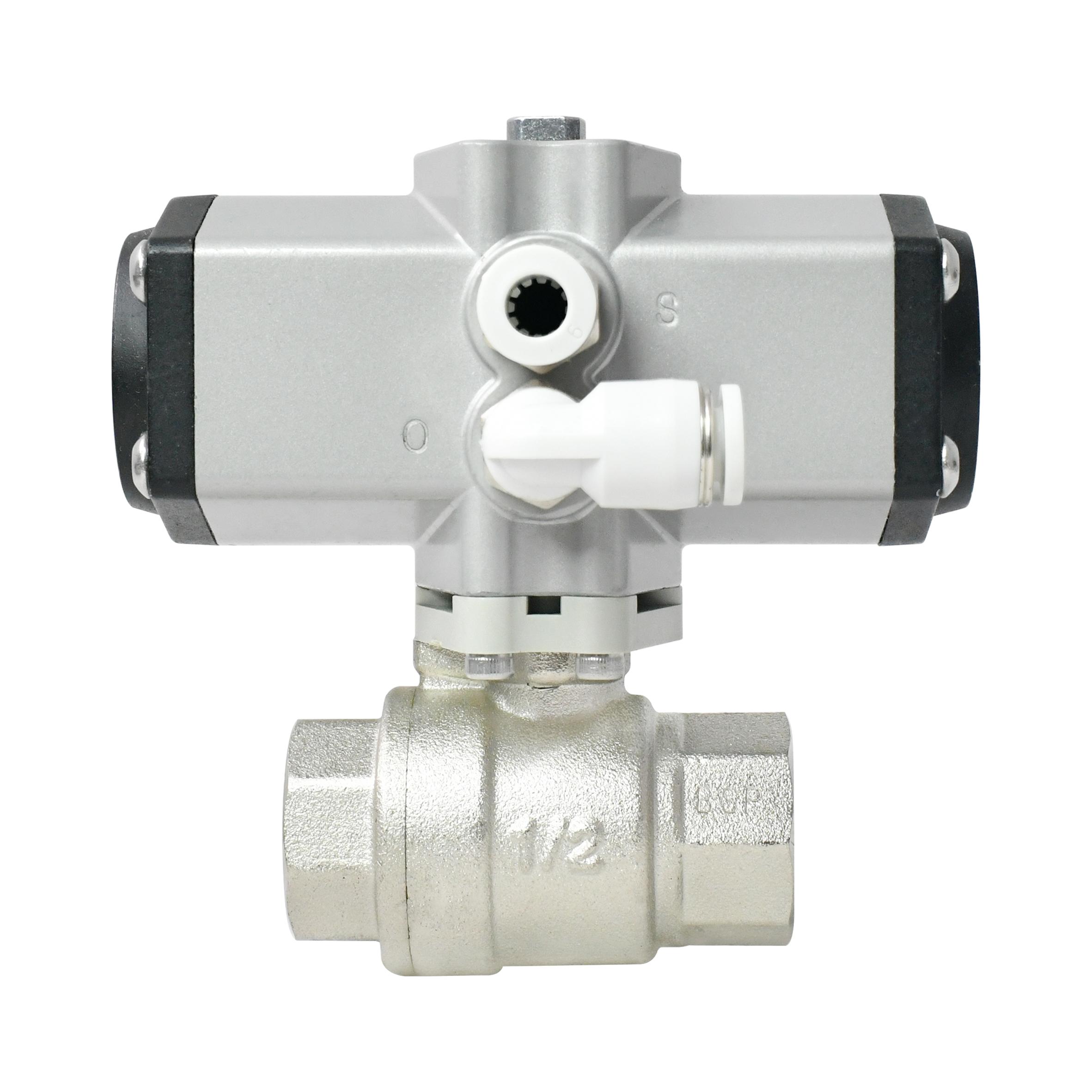 1/2 Inch 2 Way Nickel Plated Brass Pneumatic Actuated Ball Valve