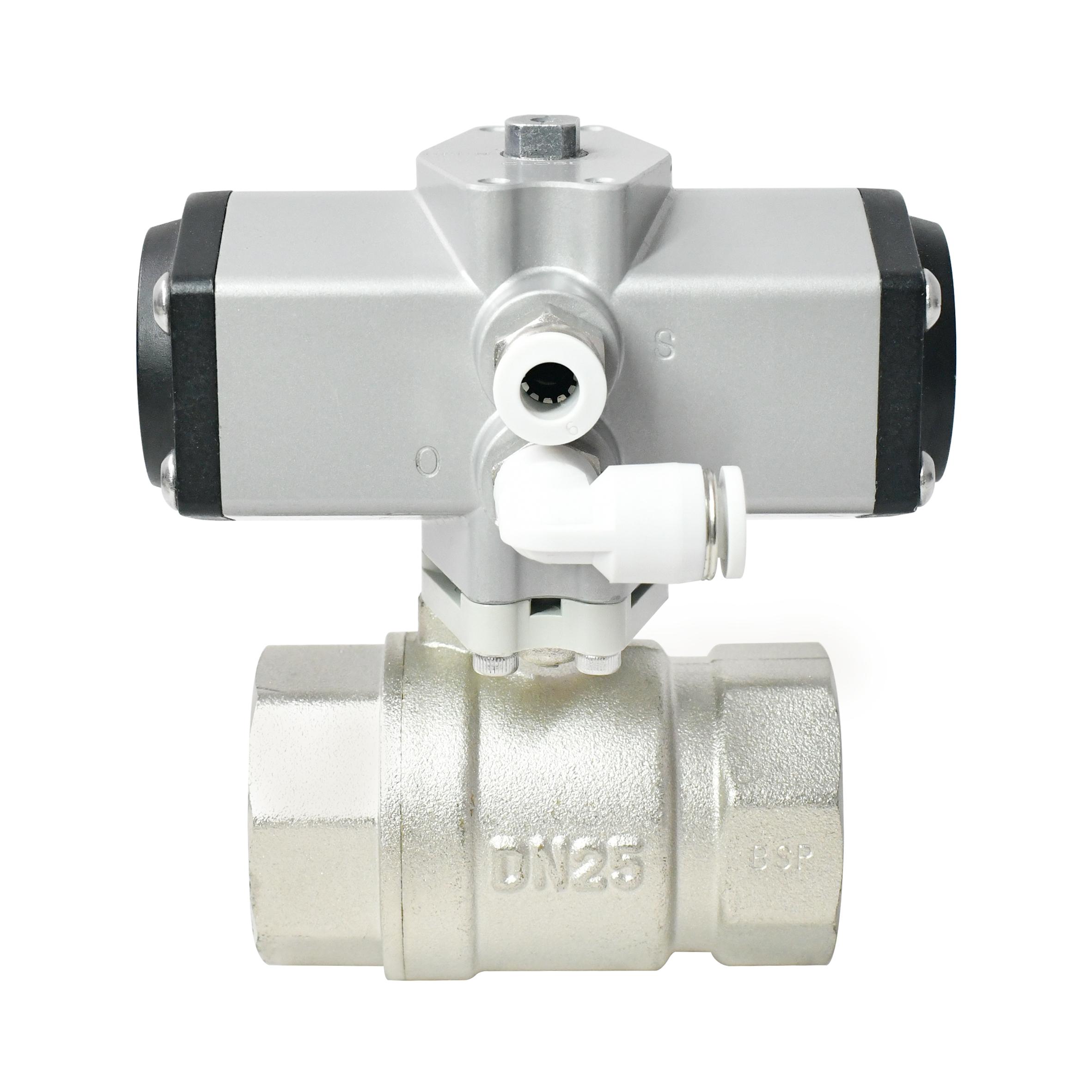 1 Inch 2 Way Nickel Plated Brass Pneumatic Actuated Ball Valve