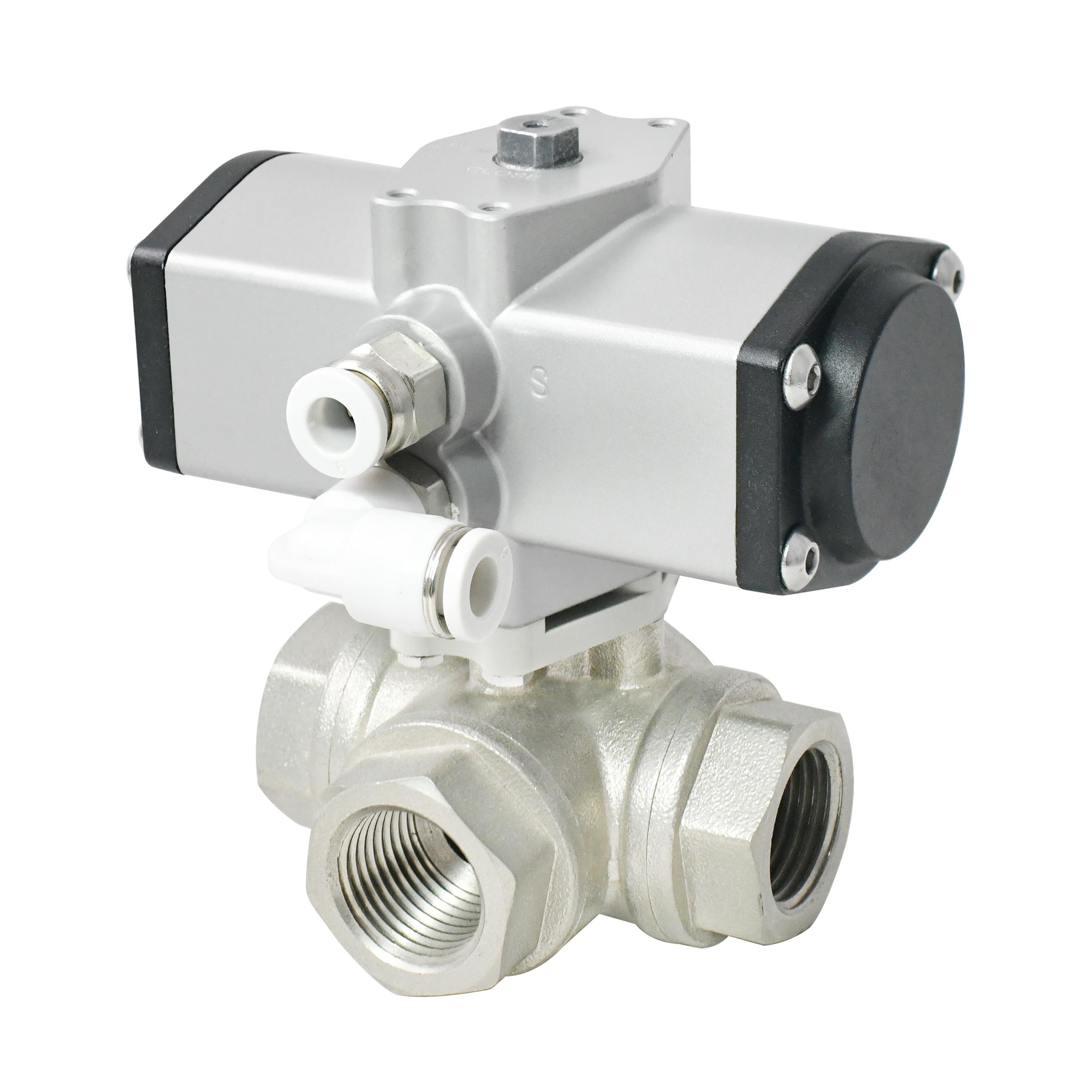 1/2 Inch 3 Way Nickel Plated Brass Pneumatic Actuated Ball Valve