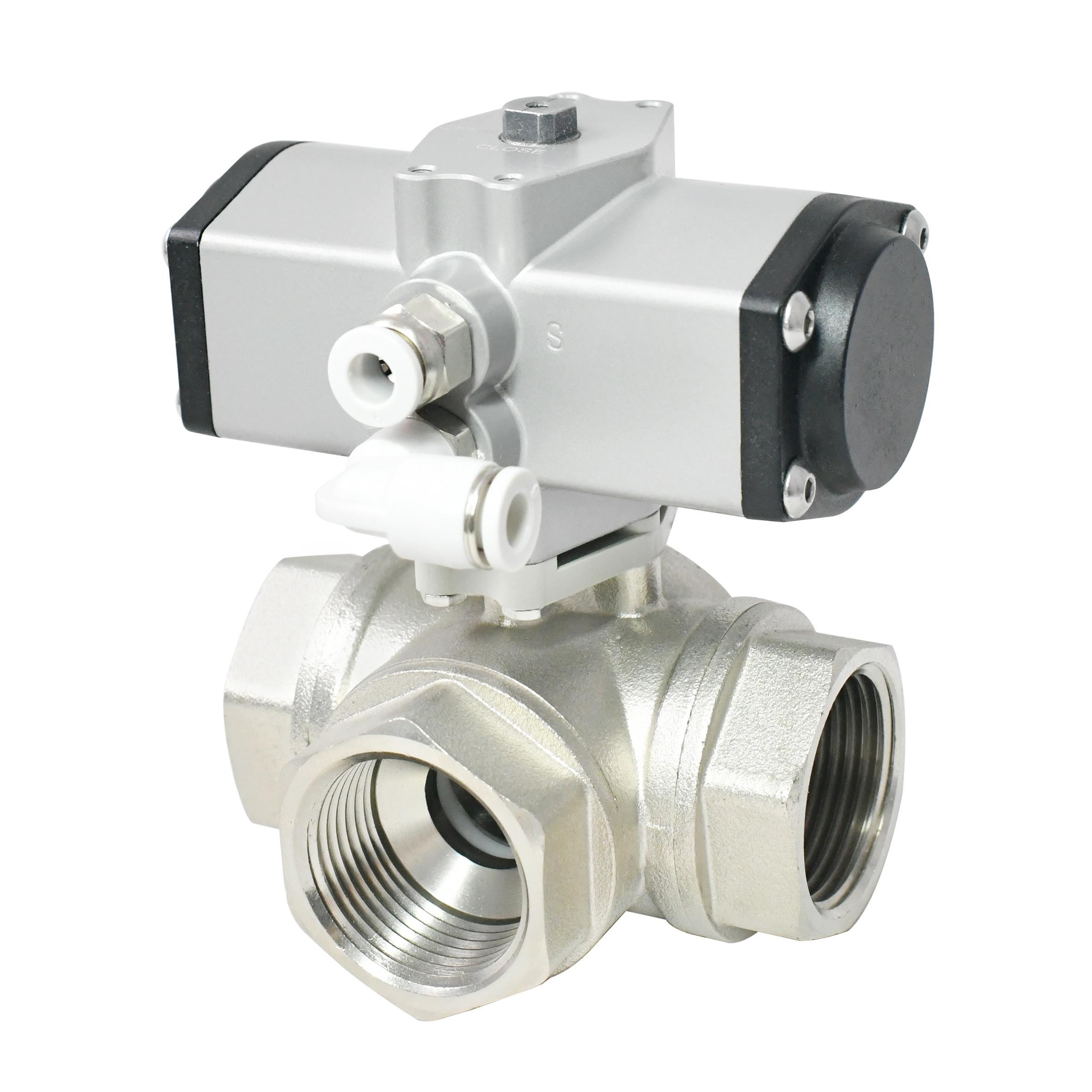1 Inch 3 Way Nickel Plated Brass Pneumatic Actuated Ball Valve