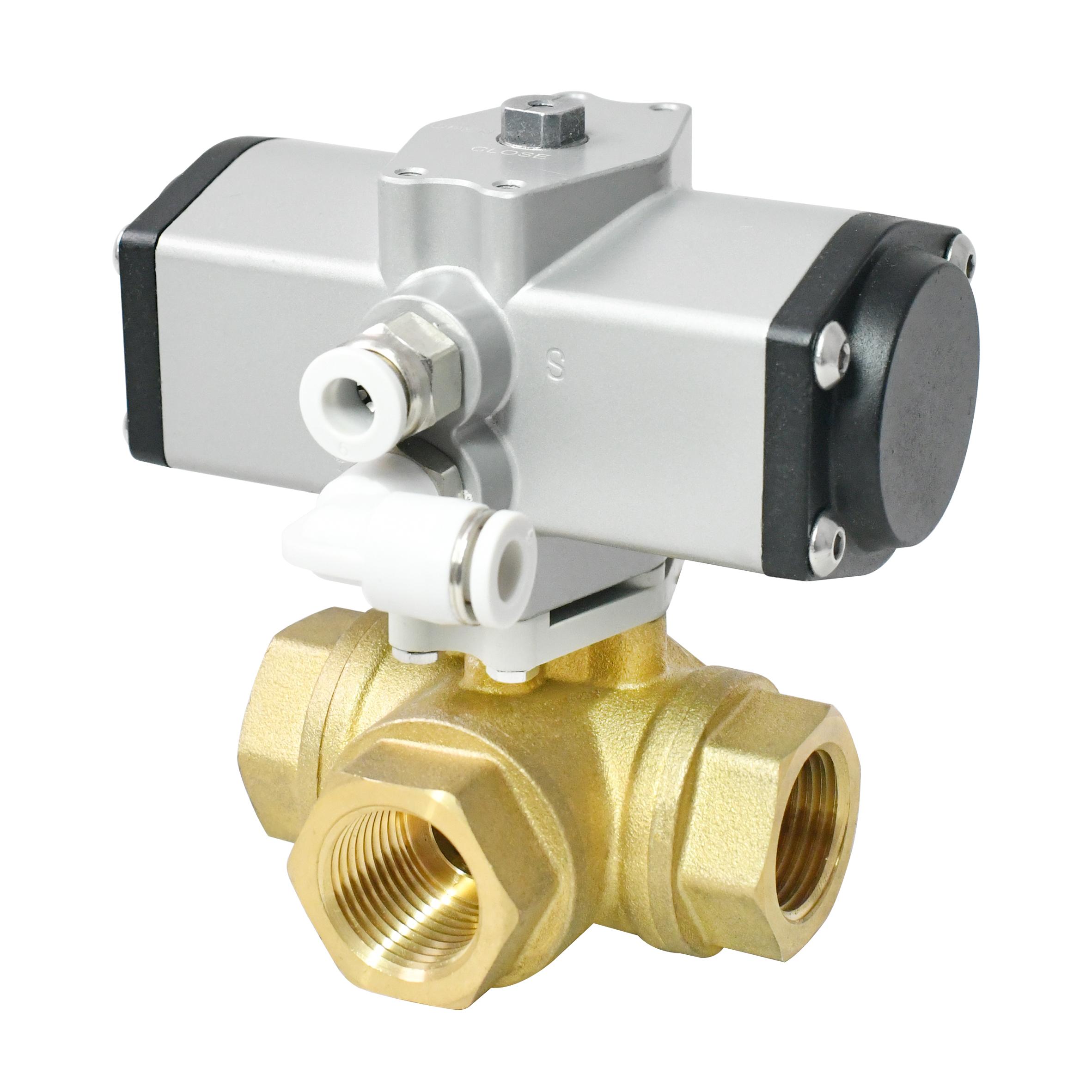 1/2 Inch 3 Way Brass Pneumatic Actuated Ball Valve