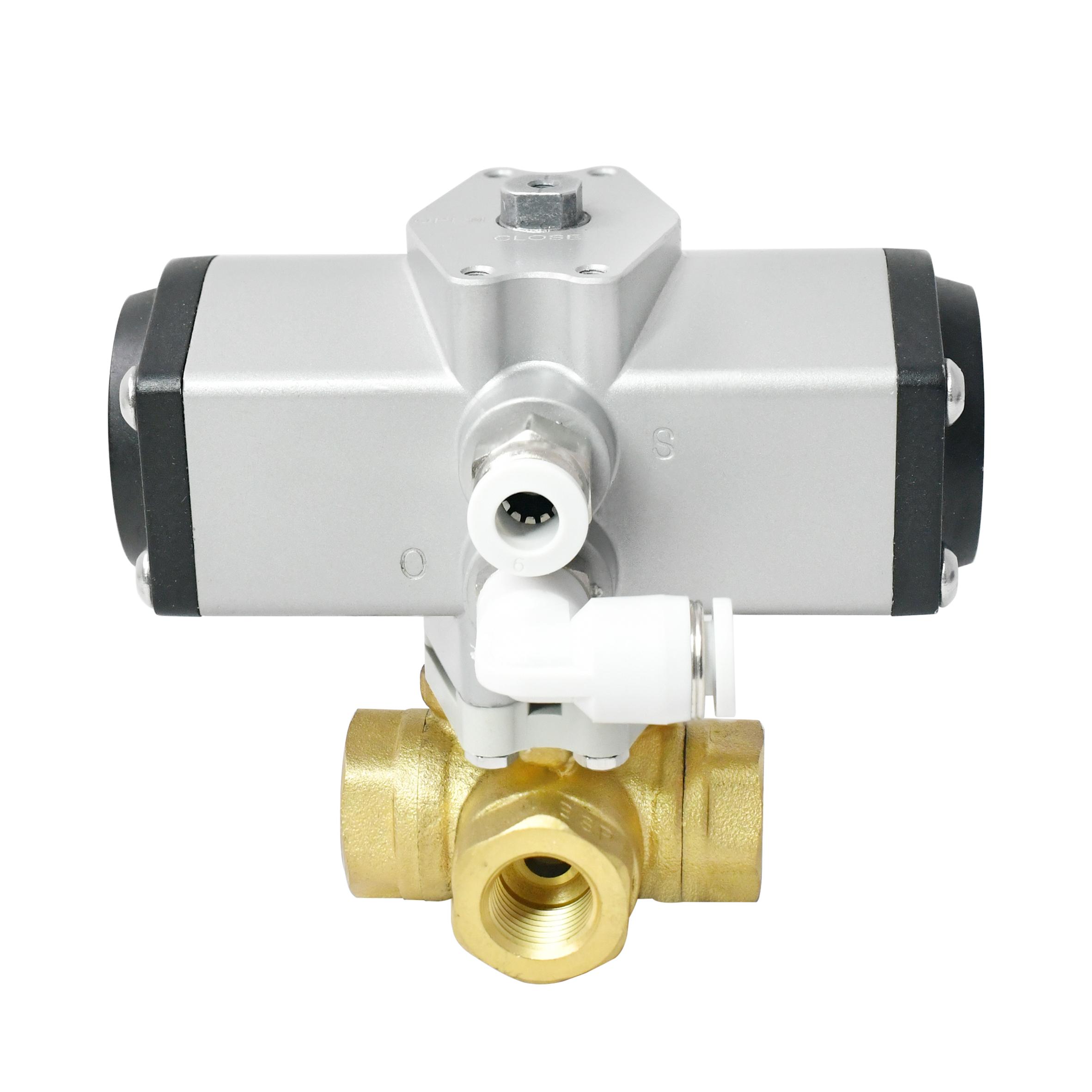 1/4 Inch 3 Way Brass Pneumatic Actuated Ball Valve