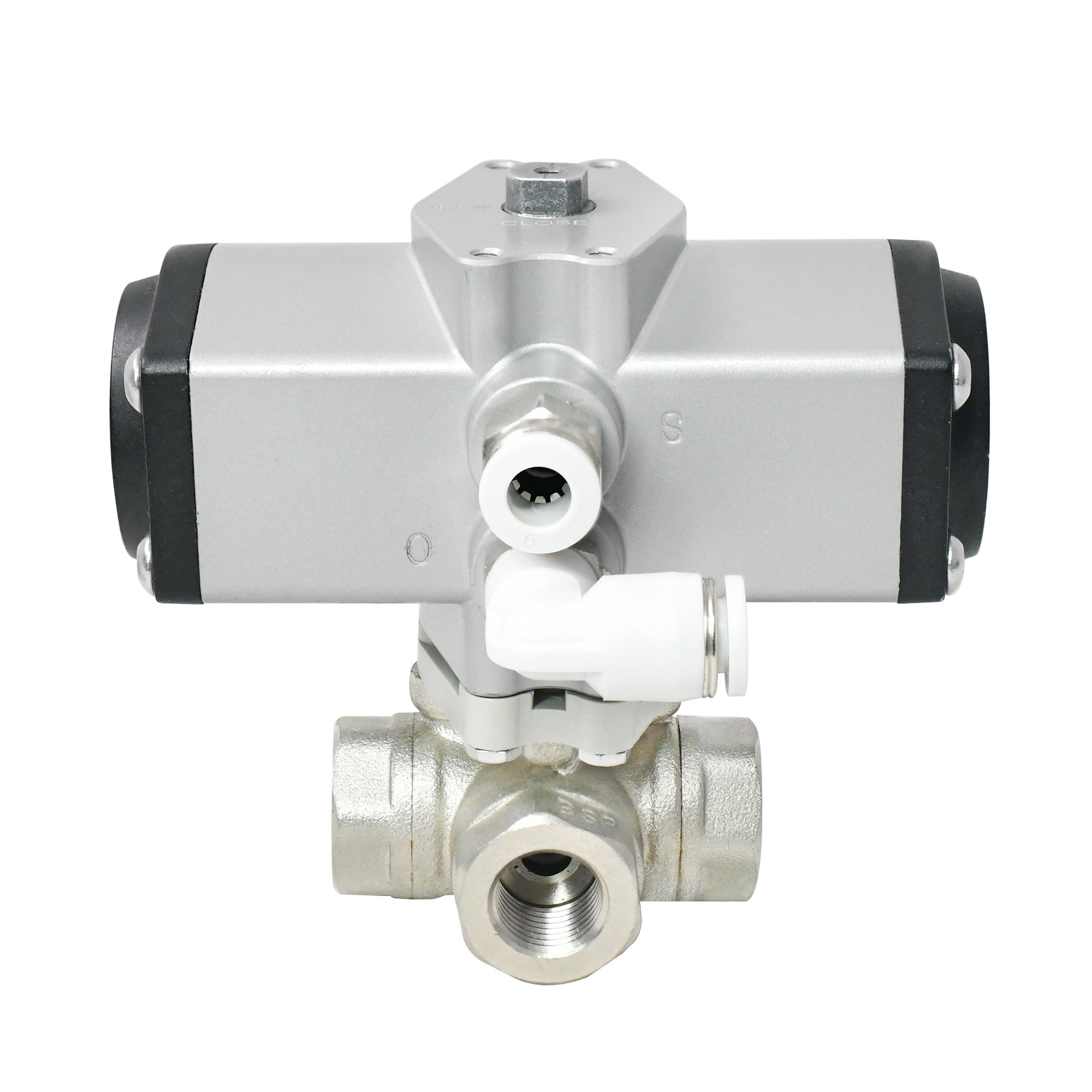 1/4 Inch 3 Way Nickel Plated Brass Pneumatic Actuated Ball Valve