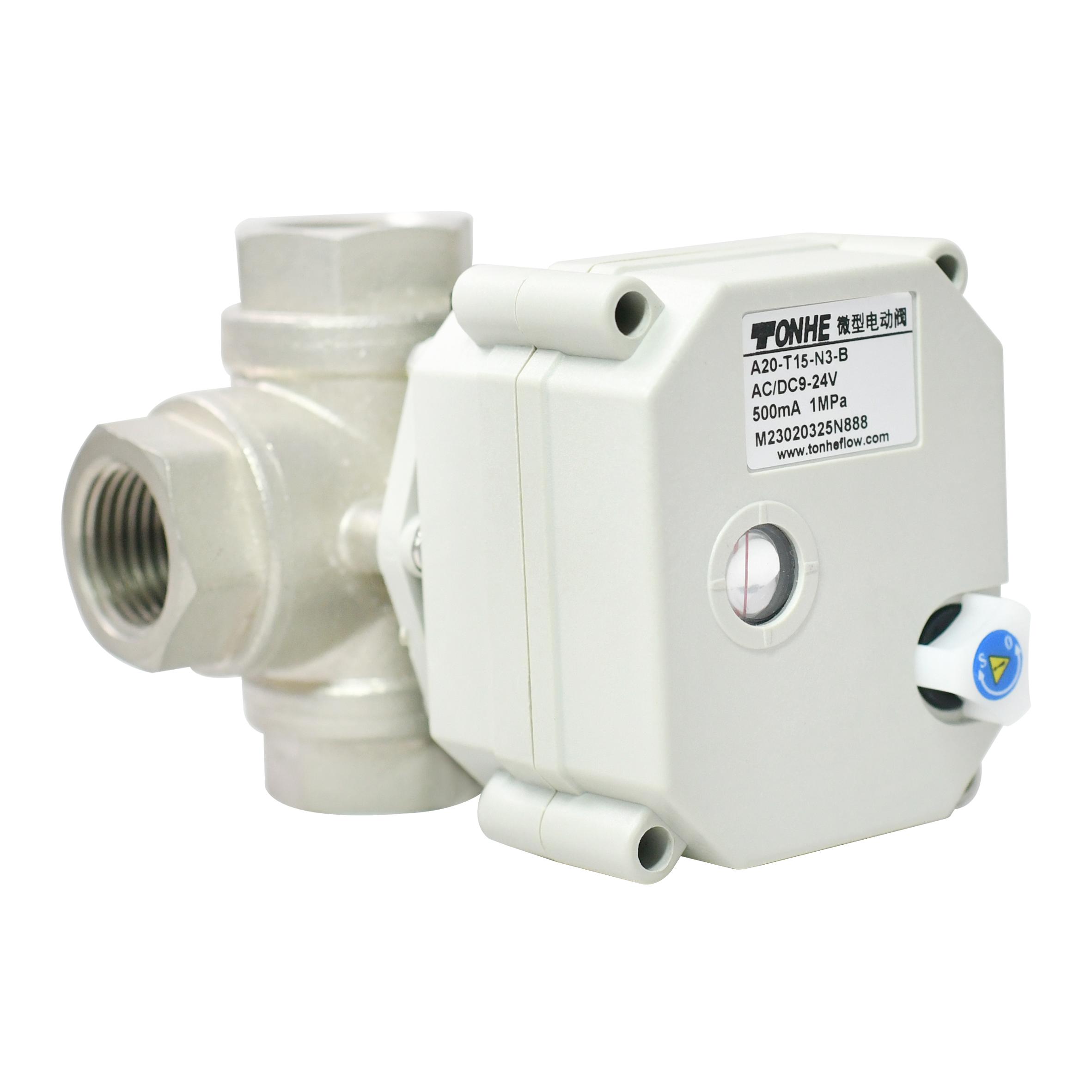 With indicator & manual override,1/2” Nickel plated brass 3 way electric valve
