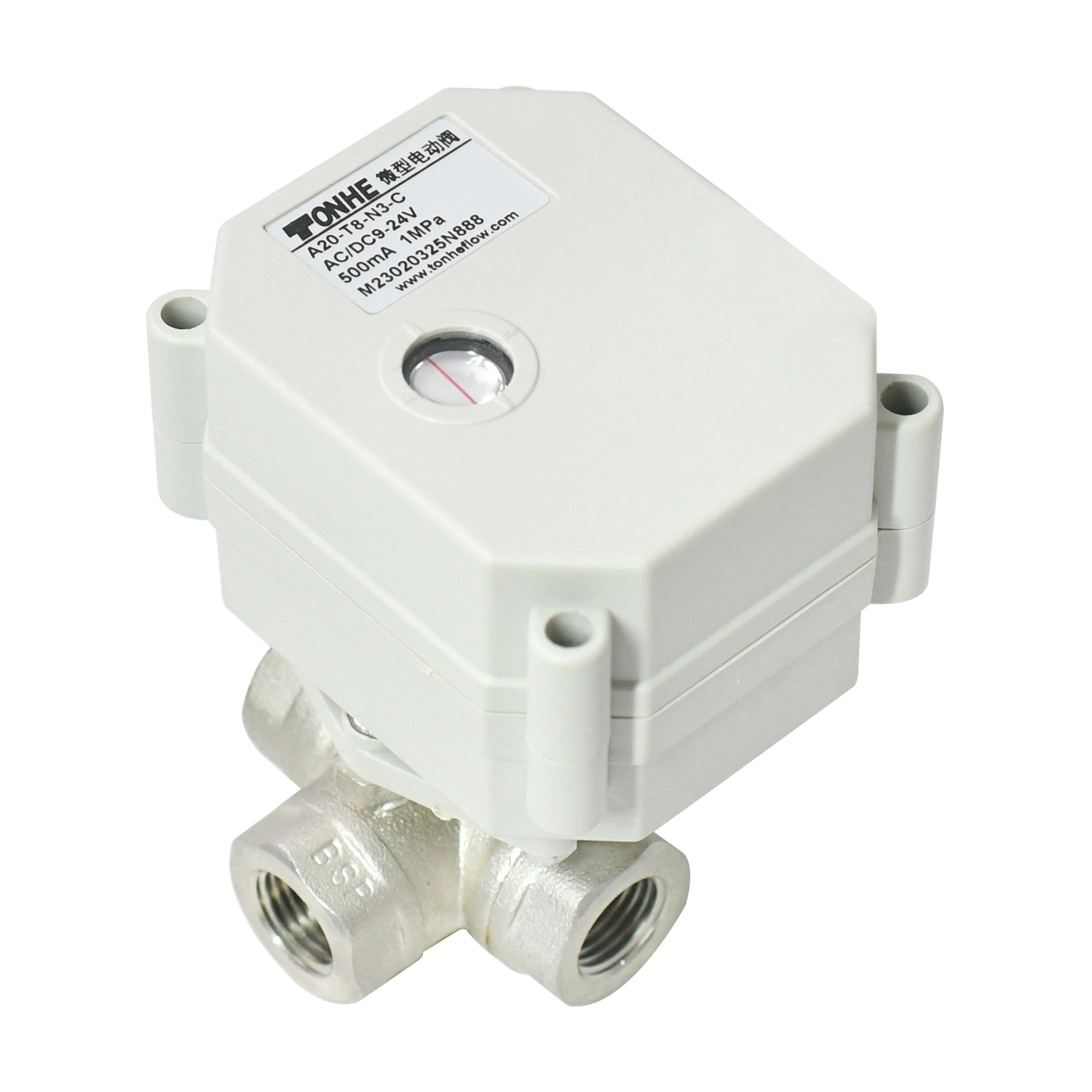 With indicator ,1/4” Nickel plated brass 3 way electric ball valve