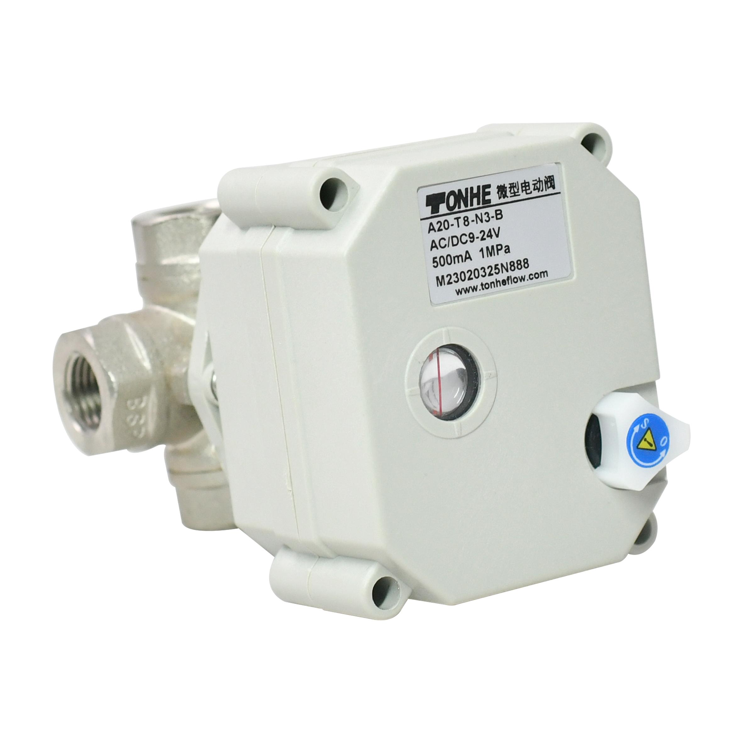 With indicator & manual override,1/4” Nickel plated brass 3 way electric valve