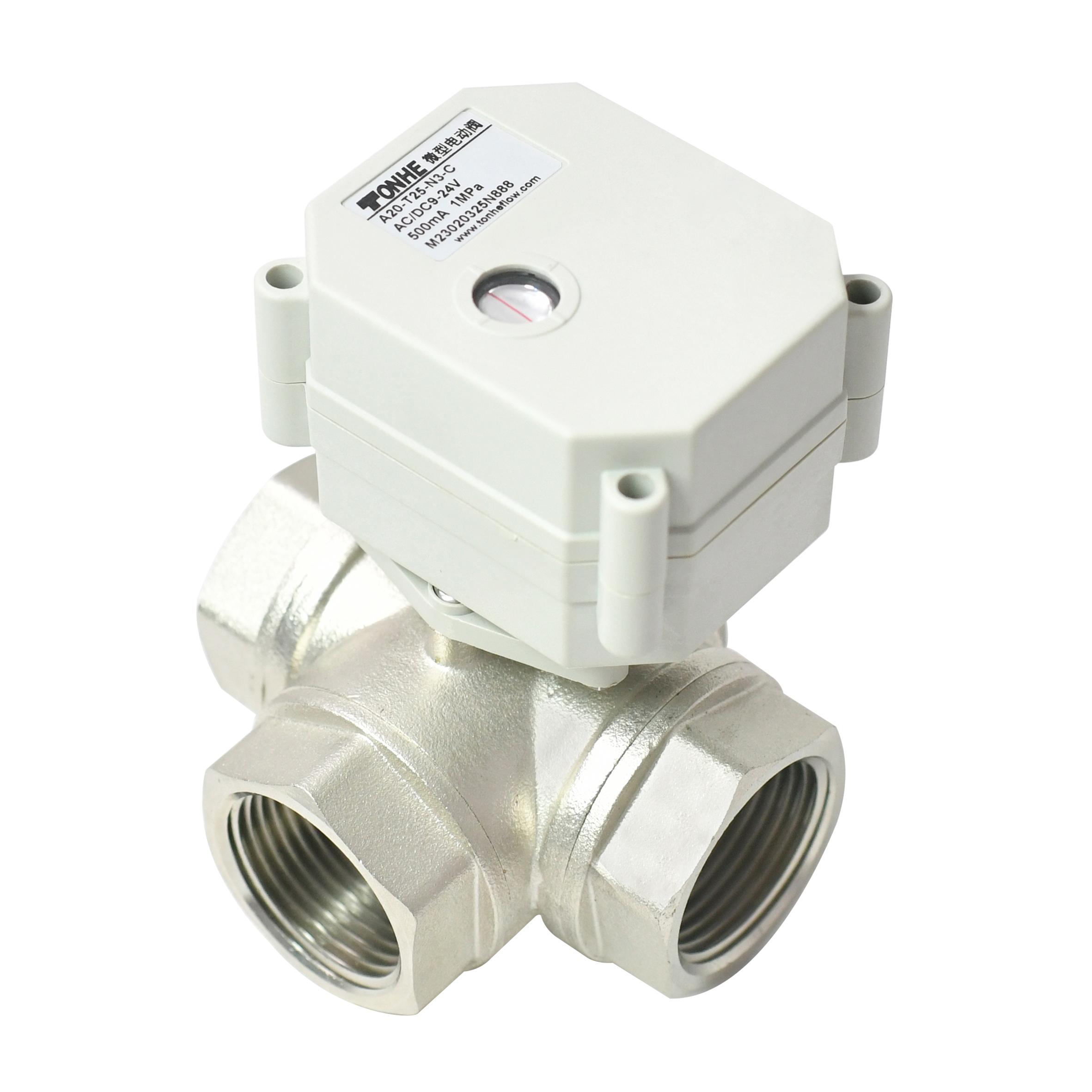 With indicator ,1” Nickel plated brass 3 way electric ball valve