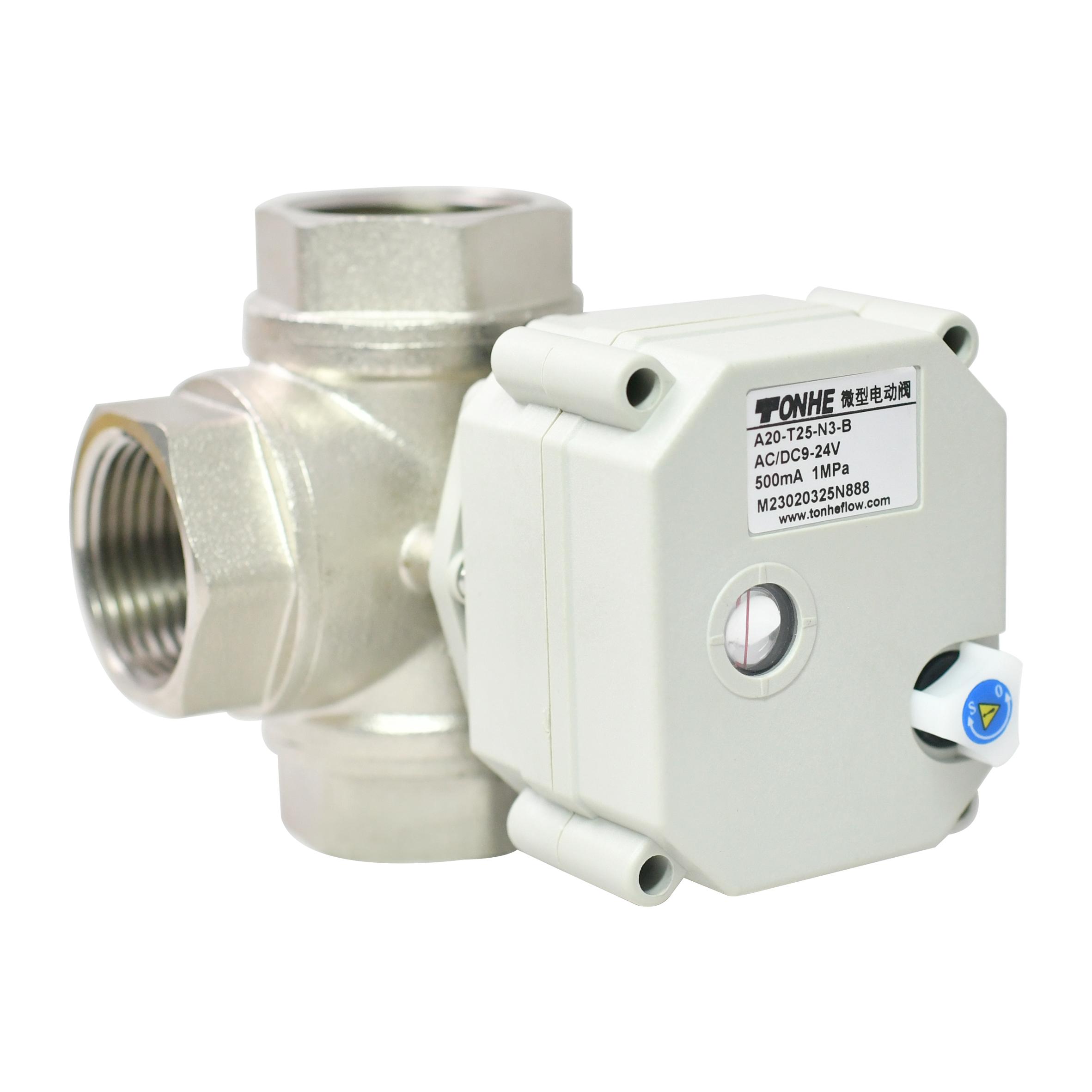 With indicator & manual override,1” Nickel plated brass 3 way electric valve
