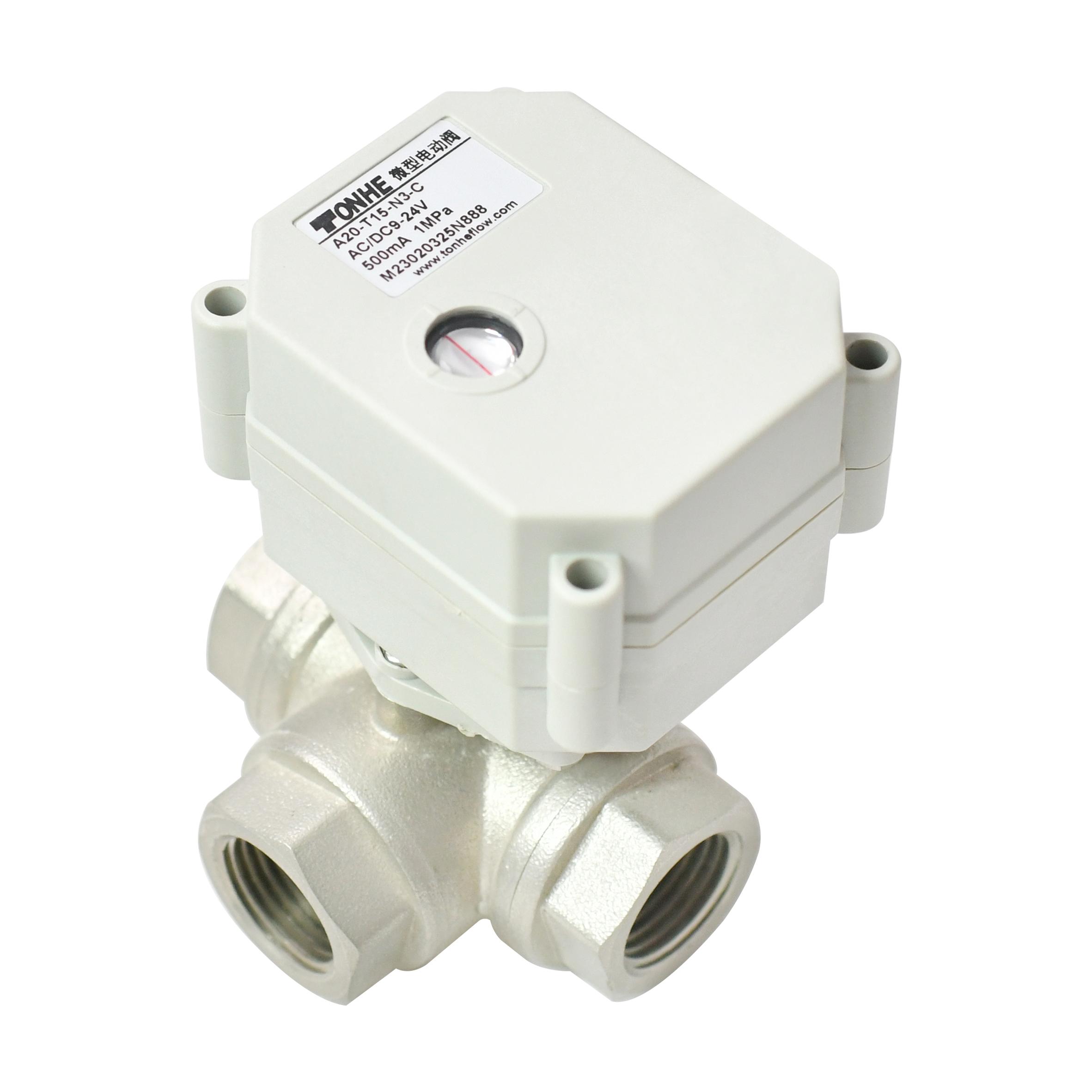 With indicator ,1/2” Nickel plated brass 3 way electric ball valve