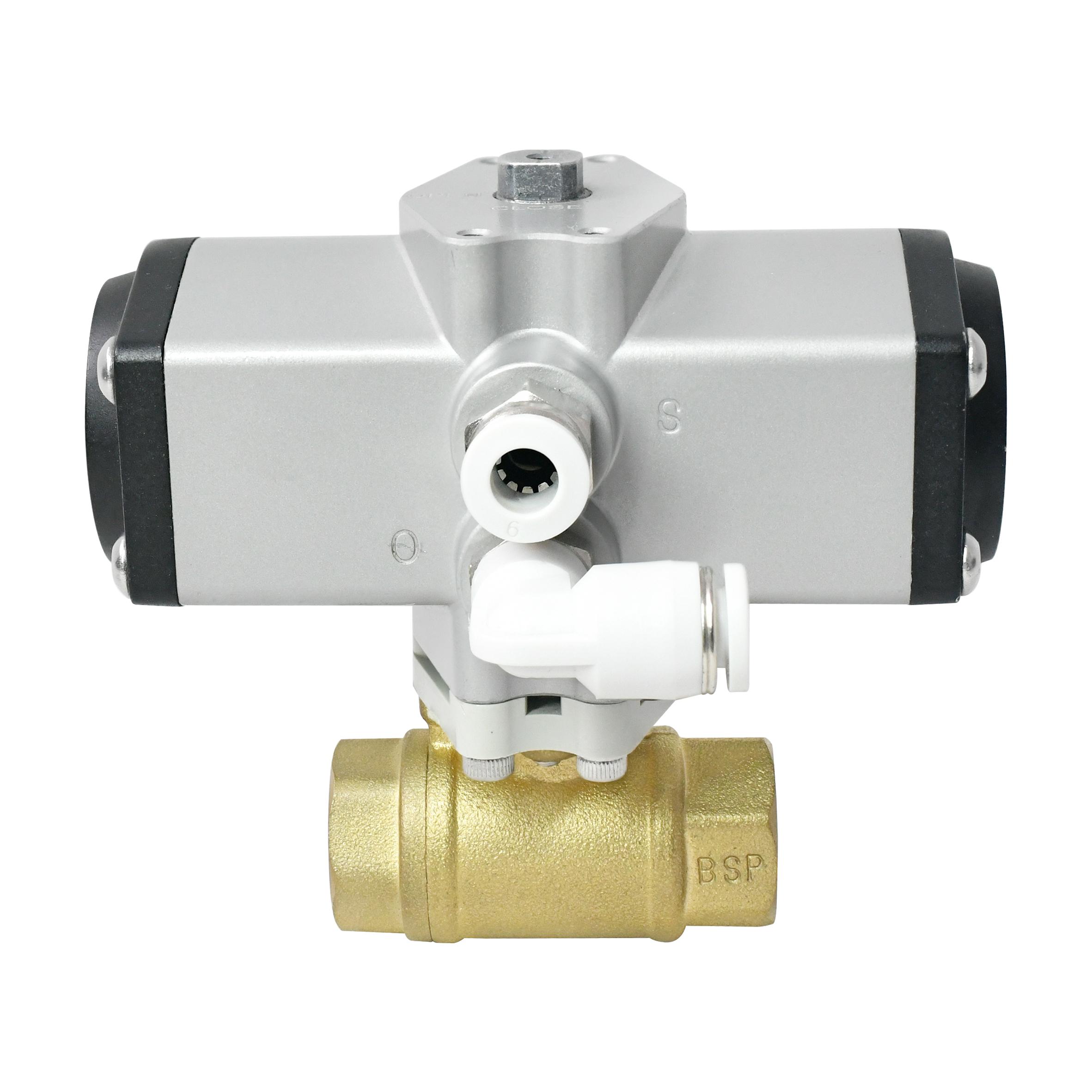 1S Open 1/4 Inch Brass 2-Way Pneumatic Actuated Ball Valve 