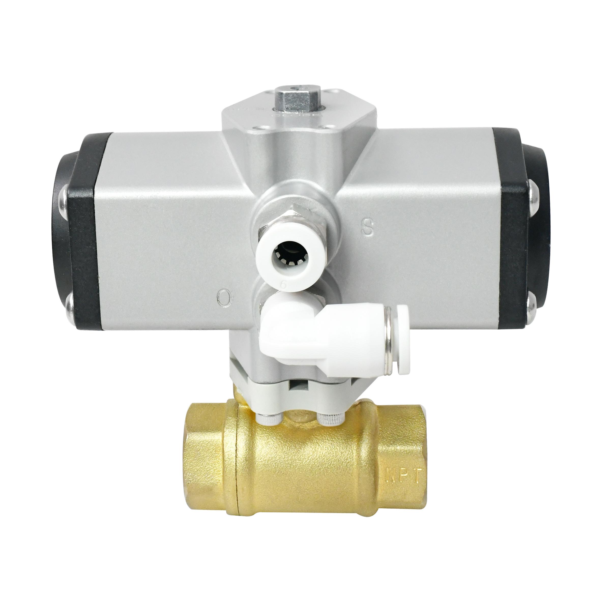 1S Open 3/8 Inch Brass 2-Way Pneumatic Actuated Ball Valve 