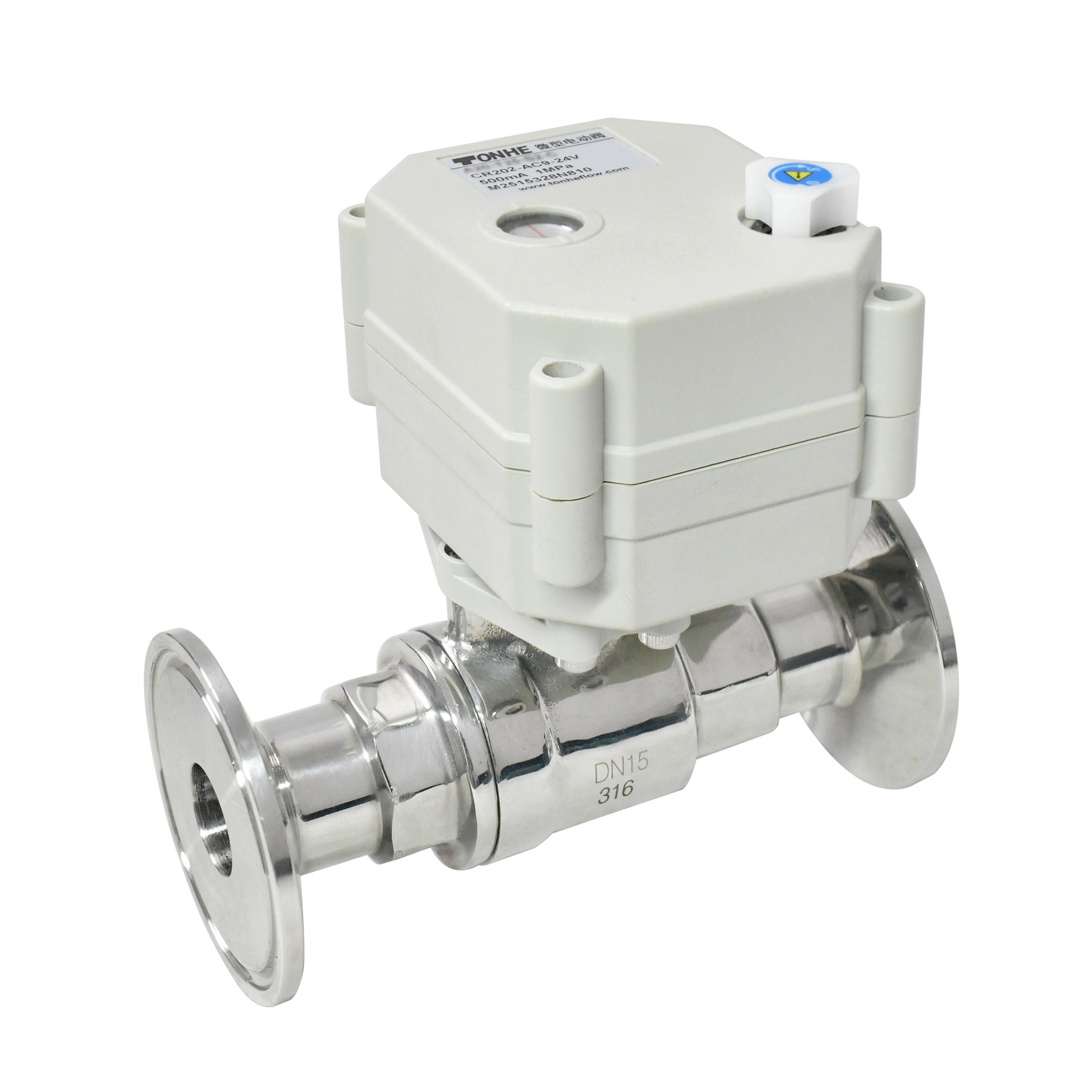 Tonheflow DN15 tri-clamp 50.5 mm SS316 DC24V CR202 NC motorized ball valve
